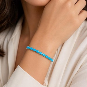 925 Sterling Silver Turquoise <b>Gemstone</b> <b>Bracelet</b> Wholesale Natural Turquoise Stone Silver <b>Bracelet</b> Jewelry Gift Birthstone - Product Image 1