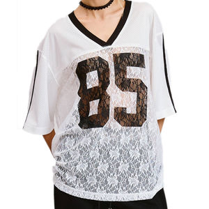 Camiseta de Verano para Mujer, con Encaje y Estampado, Estilo Informal, Holgada y Cómoda - Product Image 2