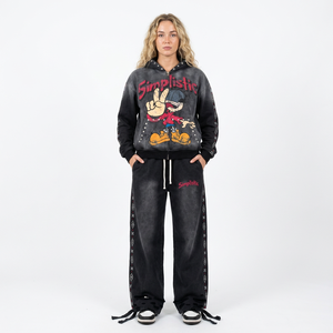 Simplistic Women's Hooded Tracksuit Full Length Zipper Front Character Print Streetwear Loose Fit Autumn Wear Made in Bangladesh - Product Image 5