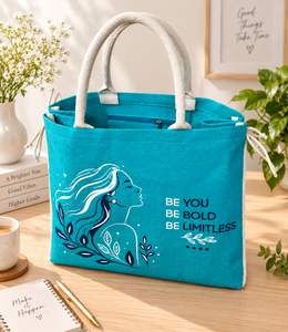 Be You Be Bold Jute Bag elegant printed Canvas <b>Tote</b> Bag With Rope Handles Large Size Blue Design For Daily Use Shopping Bag - Product Image 1