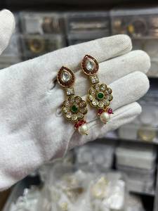 Gold Plated Kundan <b>Bridal</b> Necklace <b>Set</b> Earrings Floral Design Zircon Imitation Pearl Ethnic Wedding <b>Jewelry</b> Women - Product Image 6