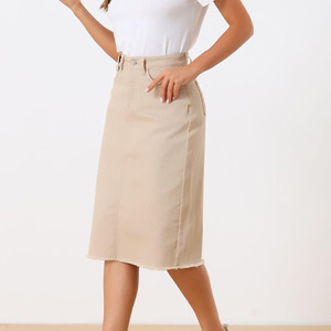 Custom Cotton High-Waist Long Denim Maxi Skirt with Front Slit Womens Casual Blue Skirt - Product Image 1