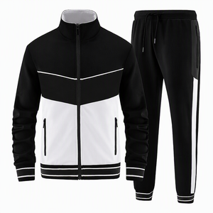 Survêtement 2-en-1 pour homme, color block, avec logo frontal, veste légère en polyester/coton zippée, pantalon de jogging à cordon de serrage, décontracté - Product Image 3