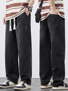 AAFII IMPEX Mens Vintage <b>Light</b> Black Loose Fit Straight Leg Jeans 100% Cotton Summer Casual Everyday Streetwear <b>Trousers</b> - Product Image 1