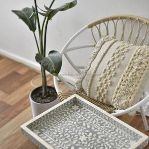 Bandejas para servir de madera de resina MDF de tamaño personalizado, diseño Floral con incrustaciones de hueso de alta calidad, estilo Vintage, hogar, Hotel, servicio de comida Rectangular - Product Image 3