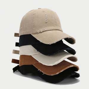 Casquette de baseball déchirée unie pour homme, 60 cm de circonférence de tête, style vieilli, décontractée, passe-partout, à calotte souple, effet amincissant, anti-UV - Product Image 2