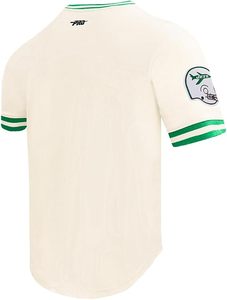 T-shirt crème des Jets de New York avec logo brodé et motif de casque, vêtements de sport à manches courtes - Product Image 3