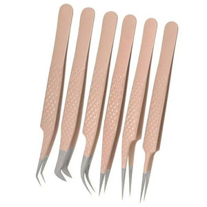 Juego de Pinzas Profesionales de Acero Inoxidable para Extensión de Pestañas con Puntas Curvas Anguladas Duraderas, Textura Suave, Longitud de 10 mm - Product Image 2