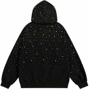 Sew Chic International Sudadera con capucha unisex de corte holgado, negra, con pedrería y estampado tie-dye metalizado, estilo streetwear, con bolsillo canguro - Product Image 2