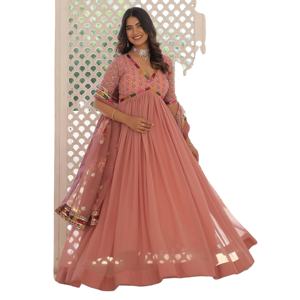 El último diseñador Faux Georgette con bordado Zari Lentejuelas trabajo Anarkali Vestido por Fab Zone - Product Image 1