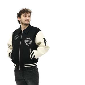 100% Custom Coated Leather <b>Men's</b> <b>Long</b> Sleeve Letterman Varsity <b>Jackets</b> Wool Stand Collar Spring High Street Waterproof Front - Product Image 3