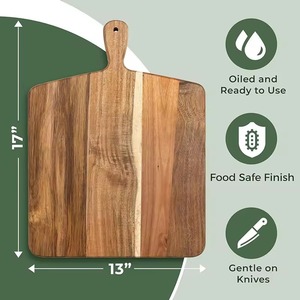 Planche à découper en bois d'acacia Rehman Craft de qualité supérieure - Écologique, durable, faite à la main, passe au lave-vaisselle, rectangulaire avec poignée - Product Image 3