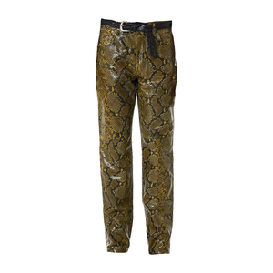 High Quality Slim Fit Stretchy Yellow Printed <b>Flared</b> Snakeskin <b>Leather</b> Pants Breathable Custom Low Price Snakeskin <b>Leather</b> Pants - Product Image 5