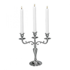 Sleek antique style single holder silver candlestick stand with a tall pillar body, available at wholesale prices. - Product Image 2