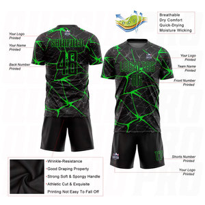 Maillot de football personnalisé imprimé numériquement de qualité supérieure, motif craquelé noir et vert, anti-humidité, 100 % polyester, manches courtes pour homme - Product Image 5