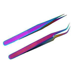 Vired Impex Professional Stainless Steel Fiber <b>Lash</b> Eyebrow Tweezers <b>Cluster</b> Curved Tip High Quality Durable Precision 10mm - Product Image 2