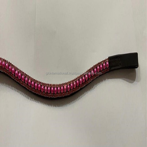 Banda para la frente de caballo ecuestre de cuero genuino multiusos de suministro de fábrica al por mayor con perlas Rosas y cristales adjuntos de todos los tamaños - Product Image 3