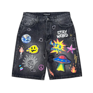 Shorts Bermuda en jean pour homme Vicious avec appliques de dessins animés, style urbain, taille mi-haute, fermeture boutonnée, séchage rapide, personnalisable - Product Image 4