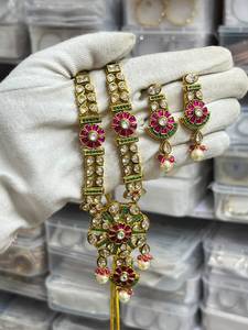 Wholesale Indian Ethnic <b>Bridal</b> Kundan Polki Necklace <b>Set</b> Imitation Rhodium Plated Traditional Wedding Engagement <b>Jewelry</b> <b>Sets</b> - Product Image 1