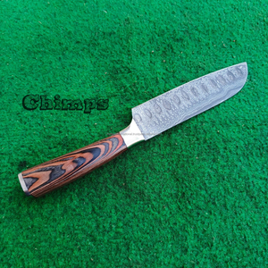 Couteau de chef en acier Damas forgé à la main, écologique, manche en bois Pakka, couteau de cuisine Santoku japonais avec étui en cuir - Product Image 3