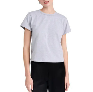 T-shirt femme gris clair, coupe classique, 100% coton, tendance, respirant, tissu de haute qualité. - Product Image 1