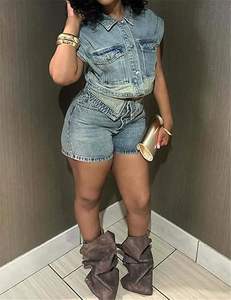 Conjunto de Chaqueta y Shorts de Mezclilla para Mujer, Corte Ajustado, Verano, Transpirable, Estilo Urbano, Cómodo - Product Image 2