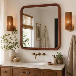 Orion Handicraft Modern Minimalist Solid Wood Eco-Friendly Handmade <b>Wall</b> <b>Mirror</b> <b>Rectangular</b> Rounded Corner Frame Bathroom Vanity - Product Image 5