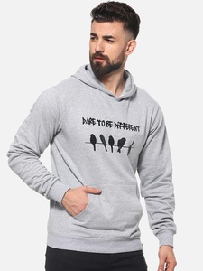 Sudadera con Capucha Gris para Hombre, con Estampado de Aves, Bolsillo, Corte Ajustado, Informal, de Algodón, para Otoño - Product Image 3