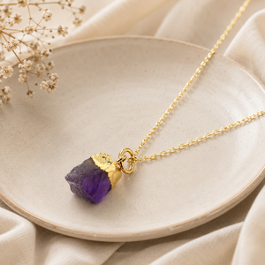 Collar con Colgante de Amatista Hecho a Mano, Piedra Preciosa Natural de 8-10 mm, Cadena con Baño de Rodio, Joyería de Piedra de Nacimiento de Febrero - Product Image 1