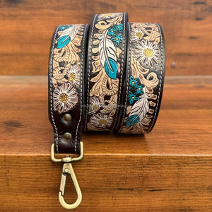 Sangle de sac à main de remplacement occidentale en cuir usiné à la main de qualité extrême sangle de caméra et de guitare avec boutons-pression en laiton antique - Product Image 3