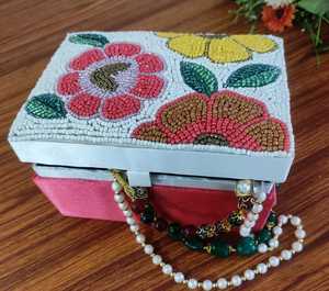 Wholesale Price Luxury Wood <b>box</b> Fabric Organizer Hand Beaded Embroidered Customized Color Size <b>Storage</b> <b>Box</b> for - Product Image 4