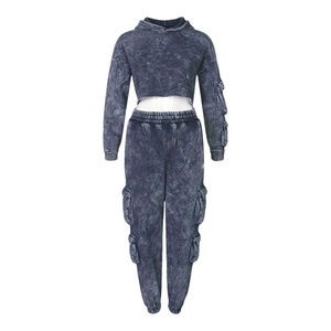 Ensemble de jogging délavé à l'acide de qualité supérieure pour femme, survêtement personnalisé avec broderie de patchs, sweat à capuche court zippé, collection hiver - Product Image 2