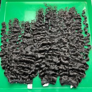 10A estándar crudo brasileño cutícula completa alineada cabello crudo negro birmano rizado Genius máquina de trama Paquete de doble dibujado de Qhair - Product Image 4