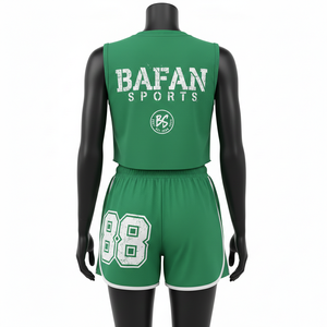 Conjunto de Camiseta sin Mangas y Pantalones Cortos para Mujer, 100% Algodón, 220 GSM, Mezcla de Algodón Premium, Panel de Malla Verde, Impresión DTG, Logotipo Personalizado - Product Image 2