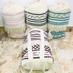 Handmade Cotton Woven Boho <b>Backpack</b> with Tassel Fringe Design <b>Drawstring</b> Travel Bag Lightweight Casual College Beach <b>Backpack</b> - Product Image 1