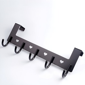<b>Over</b> The <b>Door</b> Metal Towel Rack Black 5 <b>Hooks</b> Heart Design Minimalist Bathroom Organizer Movable Bath Towel Holder - Product Image 3