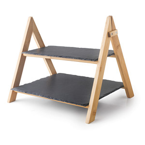 Espositore in legno e ardesia a due livelli per uso da tavolo - Product Image 1