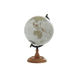 Globe terrestre sur socle en bois de manguier avec océans blancs et continents bruns, décoration de bureau moderne - Product Image 1
