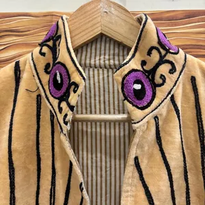 Vintage Champagne <b>Velvet</b> Embroidered Suzani <b>Jacket</b> With Eye Pattern Full Sleeve Stand Collar Handmade Bohemian Winter Outerwear - Product Image 3