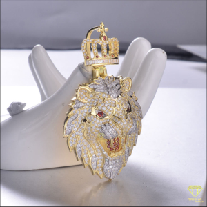 จี้รูปสิงโตมงกุฎประดับเพชรโมอิสซาไนต์ VVS เงินแท้ 925 สไตล์ฮิปฮอป - Product Image 4