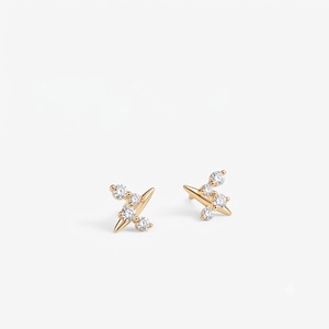 ต่างหูแบบติดหูทรงแหลมสุดฮิต ประดับเพชรแท้จากแล็บ ทองคำ 14K สำหรับงานหมั้น แฟชั่นเครื่องประดับ - Product Image 4