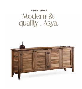 Console moderne en bois massif avec portes à lattes, meuble de rangement, meuble TV pour salon, buffet d'appoint pour appartement et hôtel - Product Image 1