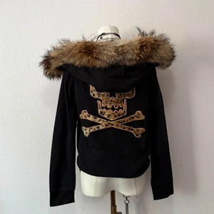 New Fashion <b>Skull</b> Embroidery Plus Velvet Padded Casual Joker Vintage Popular Hip Hop Couples Fur Collar Coat <b>Tops</b> - Product Image 2