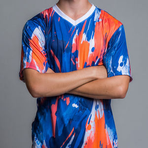 Maillots de football personnalisés en sublimation, 100% polyester, manches courtes, maillots d'entraînement, col en V, maillot imprimé - Product Image 1