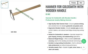 Professional Goldsmith Hammer <b>Wooden</b> Handle Jewelry Making Tool Steel Head Metal Forming | Item No GS-982 - Product Image 3