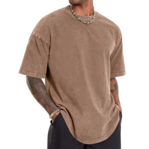 Men Brown Acid Wash T Shirt 100% Cotton Oversized Vintage Washed Streetwear Custom Logo Blank Tee - Product Image 6
