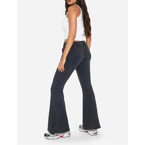 Pantalones acampanados elásticos de lona transpirable y ecológica para mujer de talla grande, hechos a medida, con botones, de secado rápido, para primavera, venta al por mayor - Product Image 3