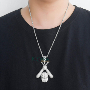 925 Silver Moissanite Baseball Bat Cap Pendant Rhodium Plated Hiphop Style Themed Charm Unisex Everyday Wear - Product Image 3