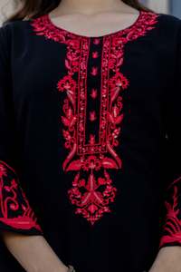 Designer Embroidery Work Blooming Georgette Black <b>Kurti</b> With Pant And Blooming Georgette Dupatta Set - Product Image 4