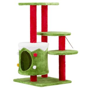 Torre per Gatti a Tema Natalizio da 32 Pollici con 3 Livelli, Cuccia in Peluche, Centro Attività per Gatti da Interno, Giocattoli Interattivi e di Movimento per Animali Domestici - Product Image 2